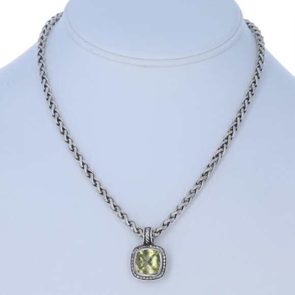 David Yurman Albion Peridot Diamond Enhancer Wheat Necklace 16" Ster 925 Cushion - Picture 2 of 7